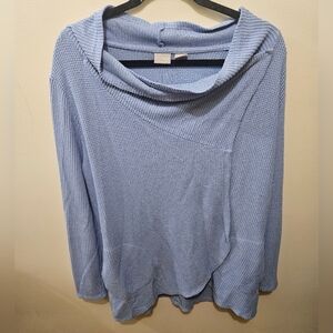 Chico's Zenergy Blue Waffle Knit Wrap Pocket Casual Shirt Blouse XL 16/18